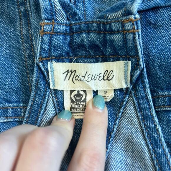 Madewell Adirondack High Rise Raw Hem Short Overalls Denville Medium Wash Size S - Picture 4 of 5